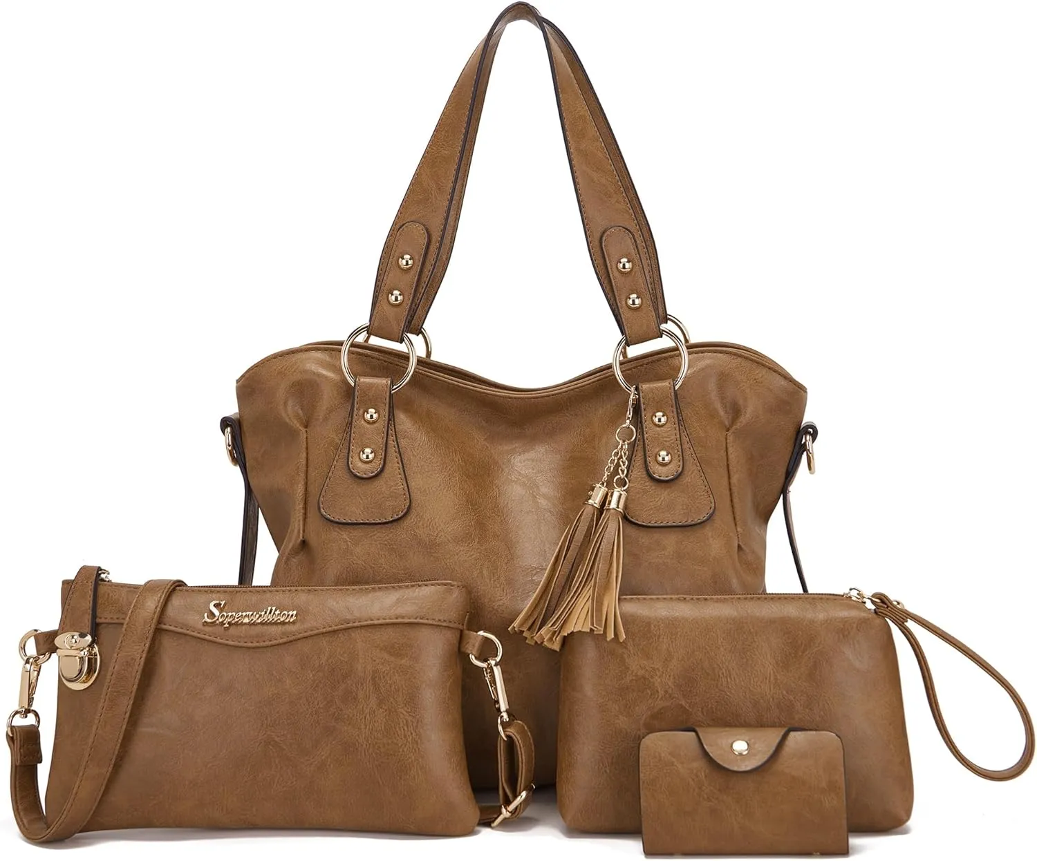 Soperwillton Fashion Handbag for Women Shoulder Bag Top Handle Satchel Hobo Tote Bag Purse Set 4pcs