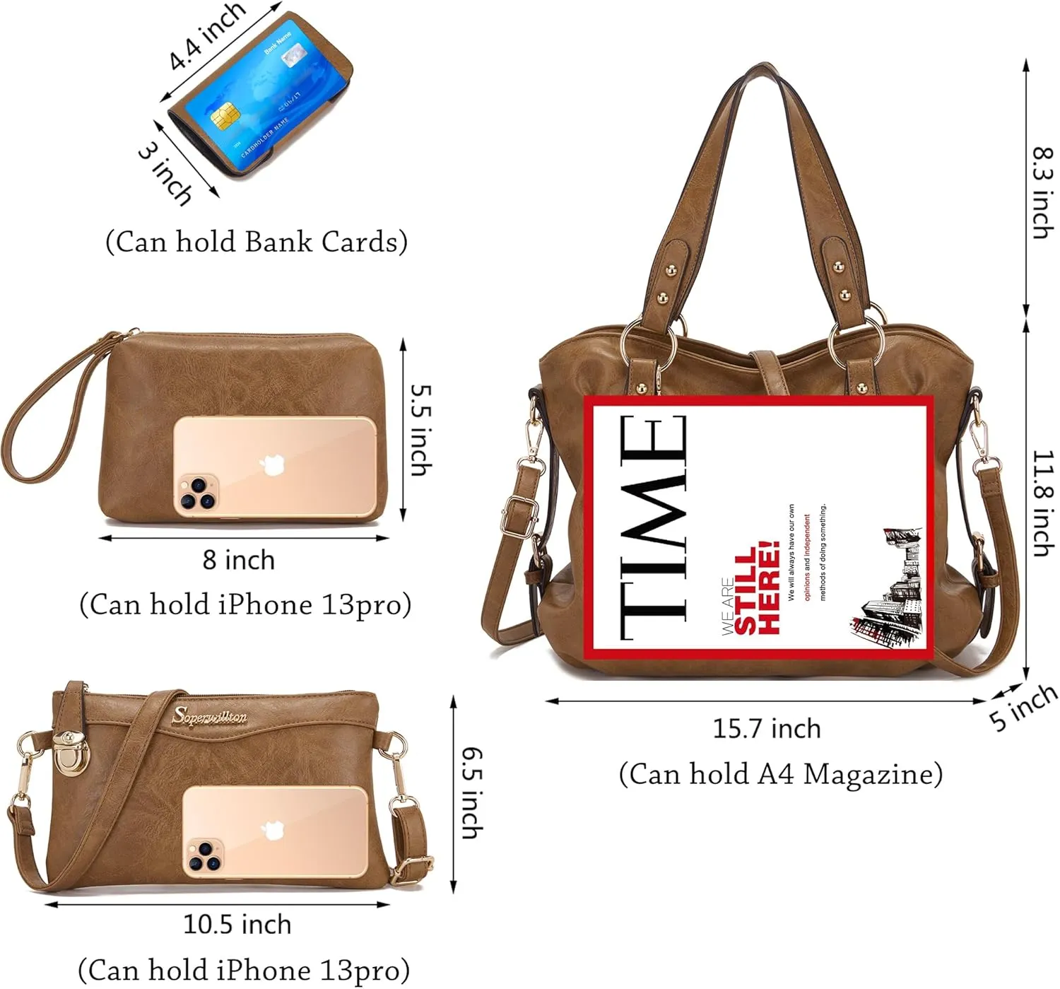 Soperwillton Fashion Handbag for Women Shoulder Bag Top Handle Satchel Hobo Tote Bag Purse Set 4pcs