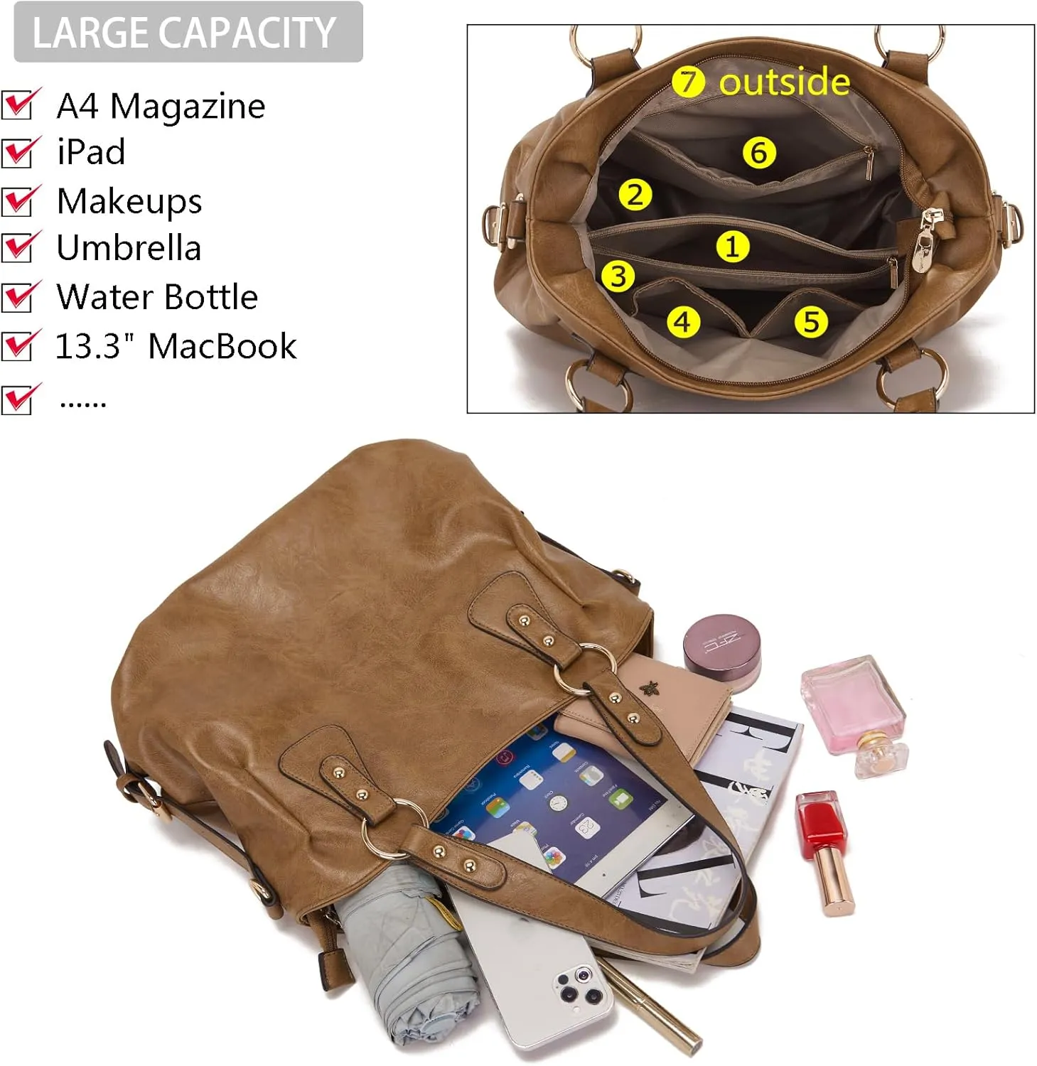 Soperwillton Fashion Handbag for Women Shoulder Bag Top Handle Satchel Hobo Tote Bag Purse Set 4pcs