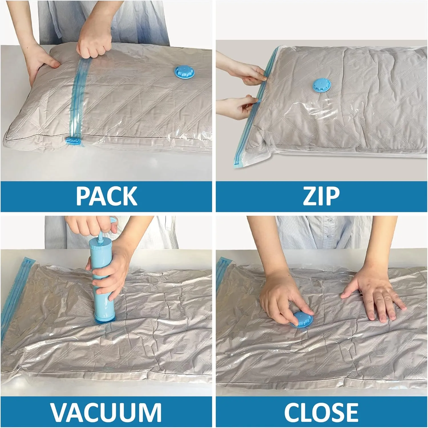 Space Saver Vacuum Storage Bags, 6 Pack Large Space Saver Bags with Pump, Storage Vacuum Sealed Bags for Clothes, Comforters, Blankets, Bedding (Large)