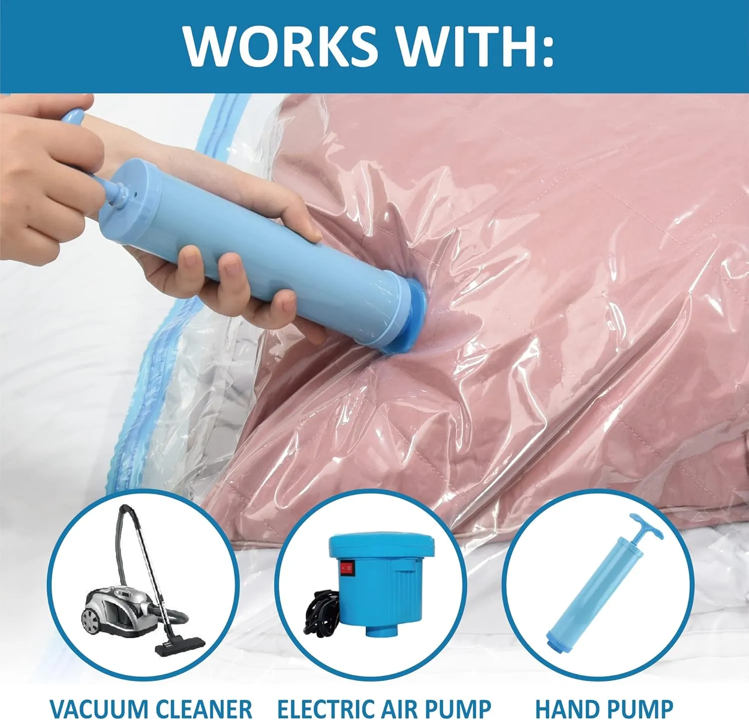 Space Saver Vacuum Storage Bags, 6 Pack Large Space Saver Bags with Pump, Storage Vacuum Sealed Bags for Clothes, Comforters, Blankets, Bedding (Large)