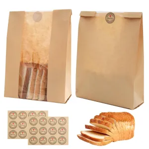 Spmarkt 100-Pack Bread Bags Sourdough Bread Bags with 120 Bread Sticker for Homemade Bread Paper Bread Loaf Bags for Bakery Fresh Artisan Sourdough Bagel Bags for Gifting Sweet Bread