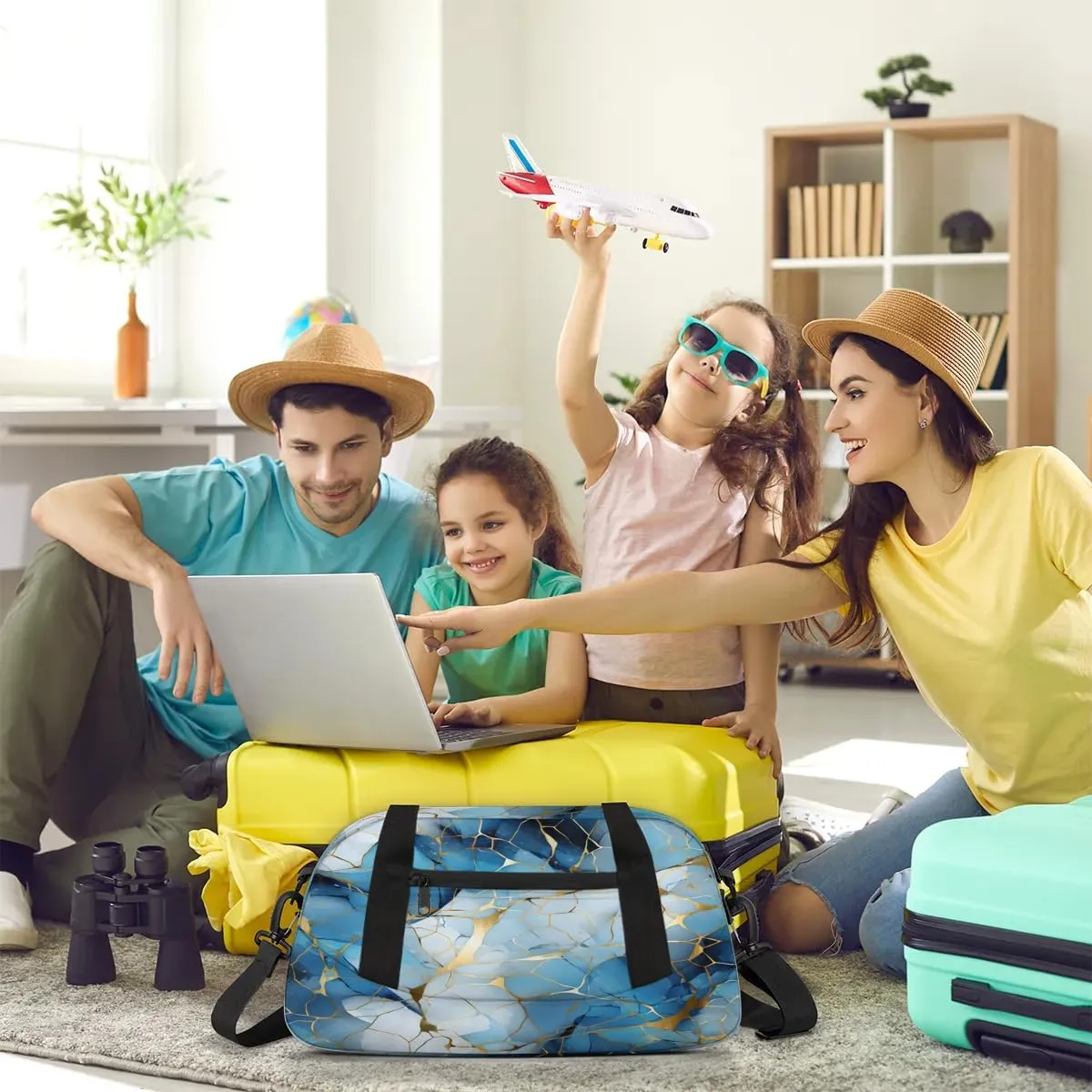 Sport Duffel Bag Blue Golden Marble Kids Gym Bag Weekender Overnight Bags for Boys Girls Teens Carry On Workout Travel Bag