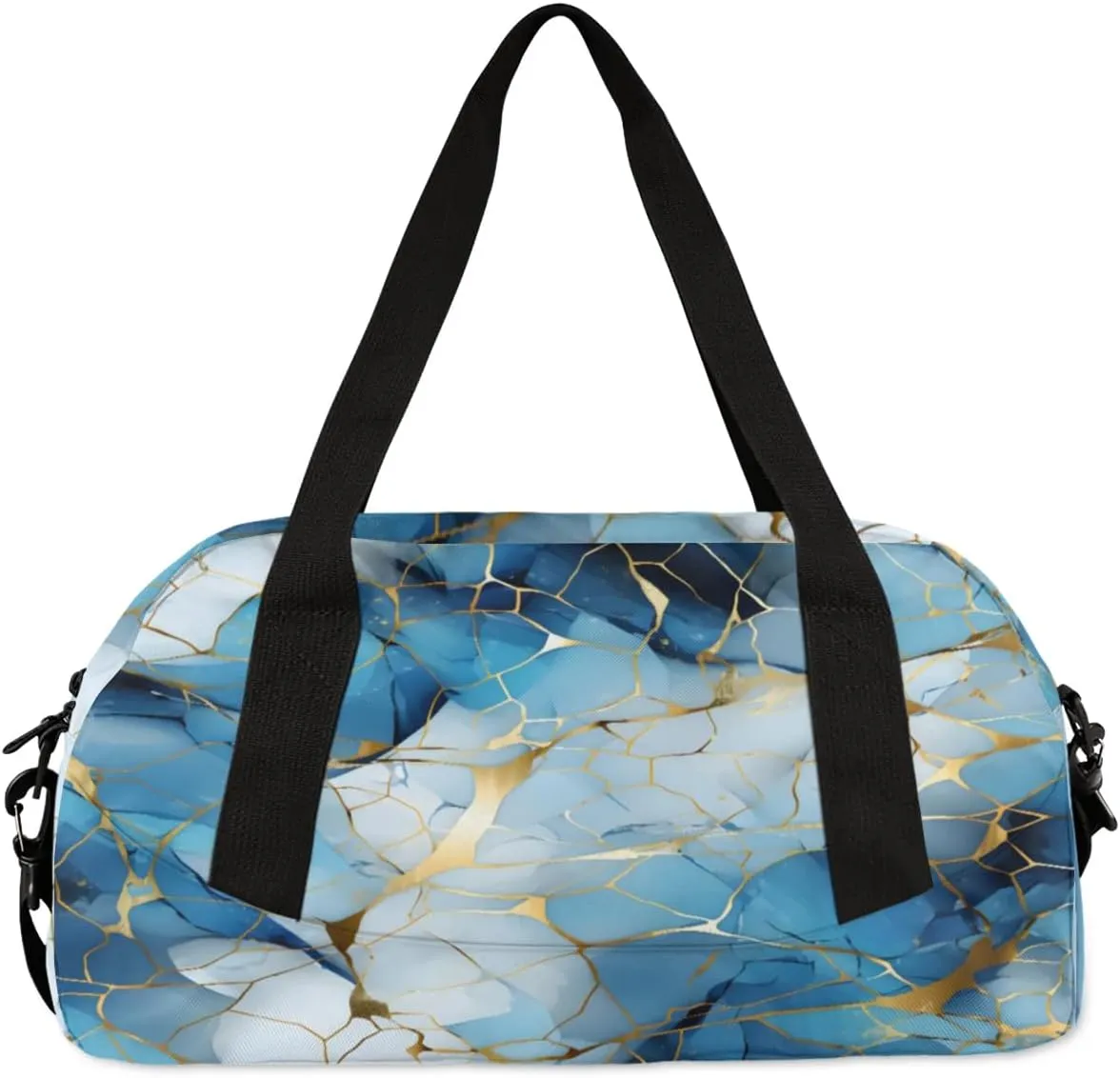 Sport Duffel Bag Blue Golden Marble Kids Gym Bag Weekender Overnight Bags for Boys Girls Teens Carry On Workout Travel Bag