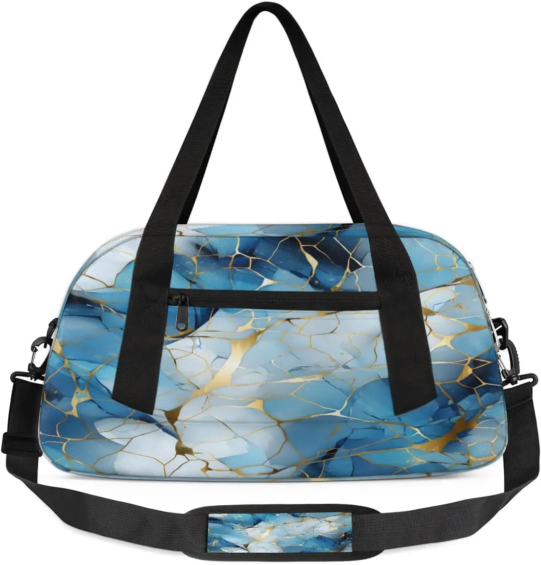Sport Duffel Bag Blue Golden Marble Kids Gym Bag Weekender Overnight Bags for Boys Girls Teens Carry On Workout Travel Bag
