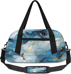 Sport Duffel Bag Blue Golden Marble Kids Gym Bag Weekender Overnight Bags for Boys Girls Teens Carry On Workout Travel Bag