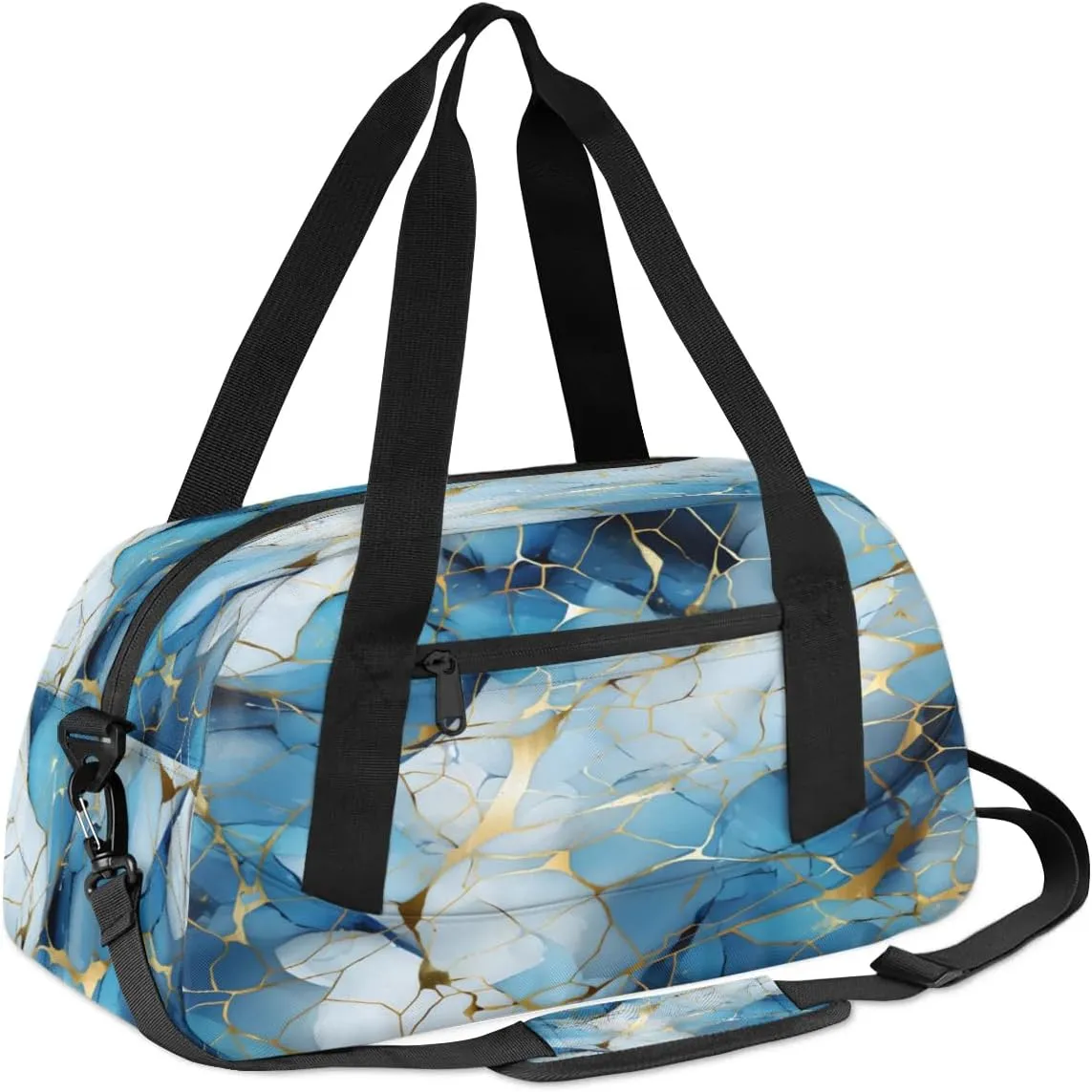 Sport Duffel Bag Blue Golden Marble Kids Gym Bag Weekender Overnight Bags for Boys Girls Teens Carry On Workout Travel Bag