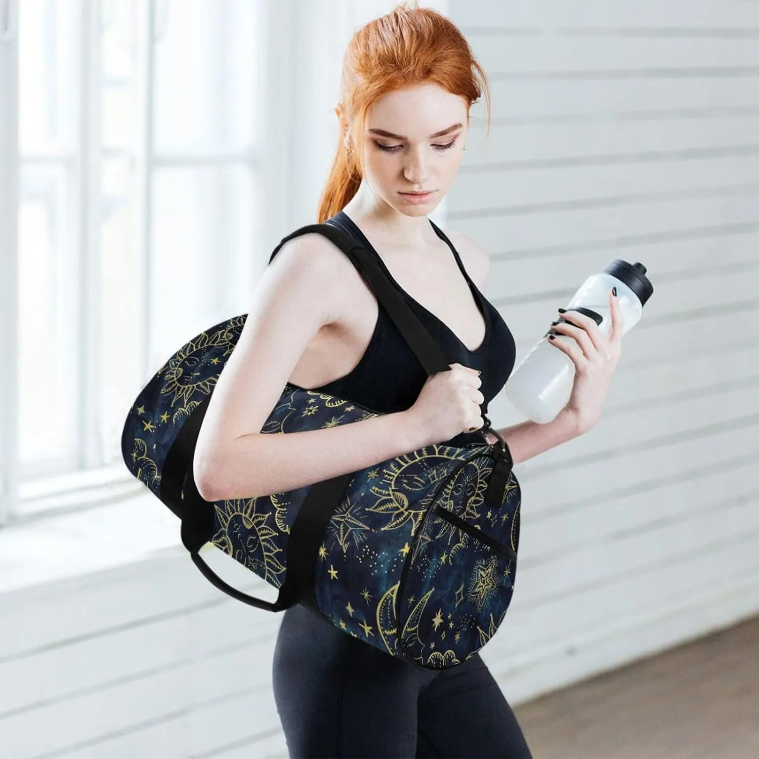 Sport Duffle Bag Travel Weekender Overnight Bag Gym Bag Womens Mens, Abstract Sun Moon Star Travel Duffel Bag for Plane Sport Gym Tote Bags Yoga