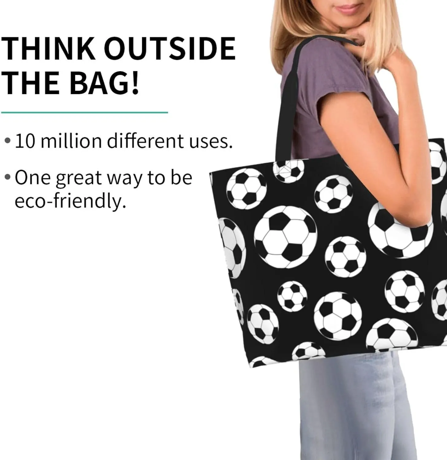 Sport Soccer Large Tote Bag Simple Casual Portable Shoulder Bags Reusable Grocery Handbag For Women Gym Travel