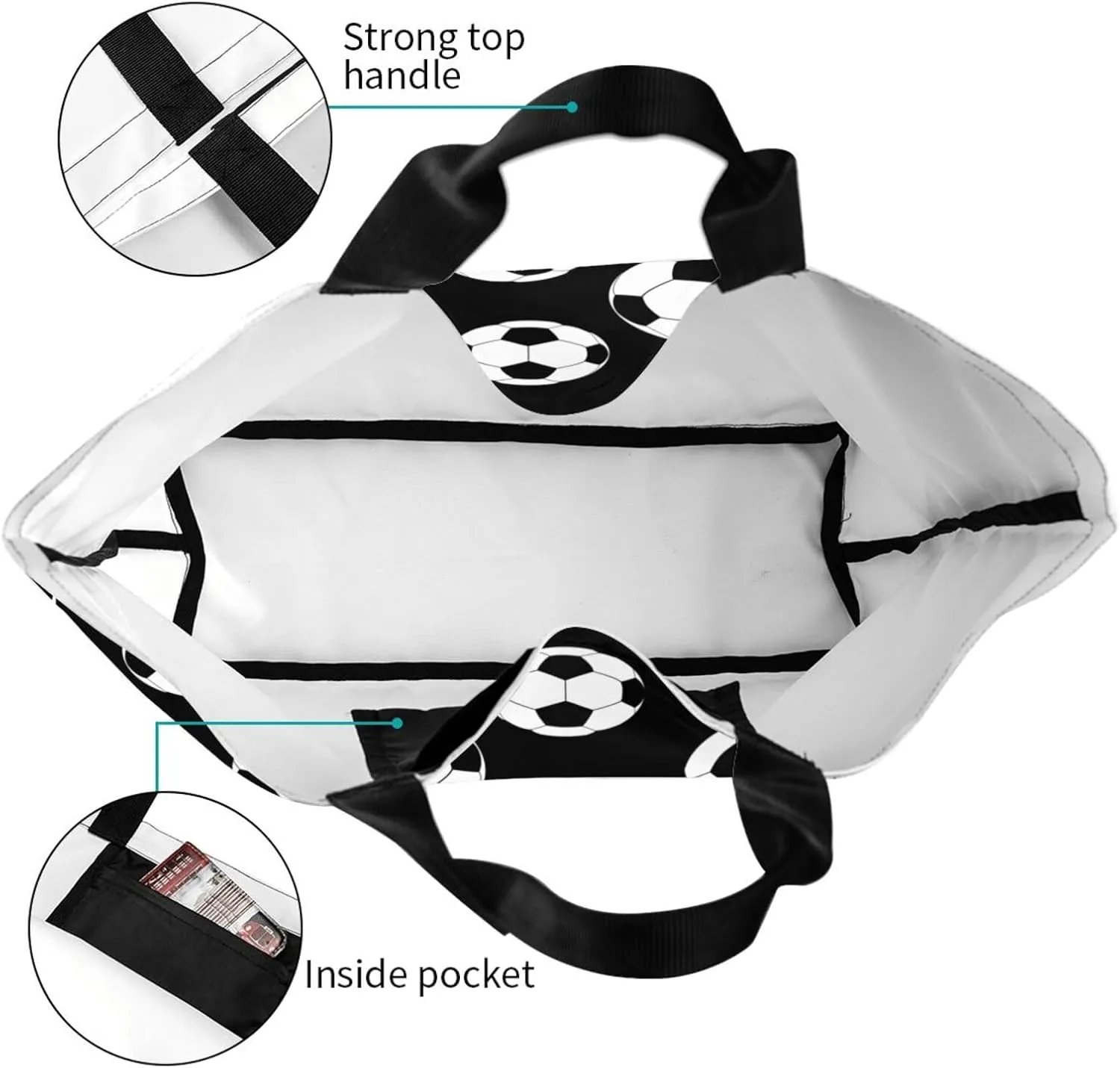 Sport Soccer Large Tote Bag Simple Casual Portable Shoulder Bags Reusable Grocery Handbag For Women Gym Travel