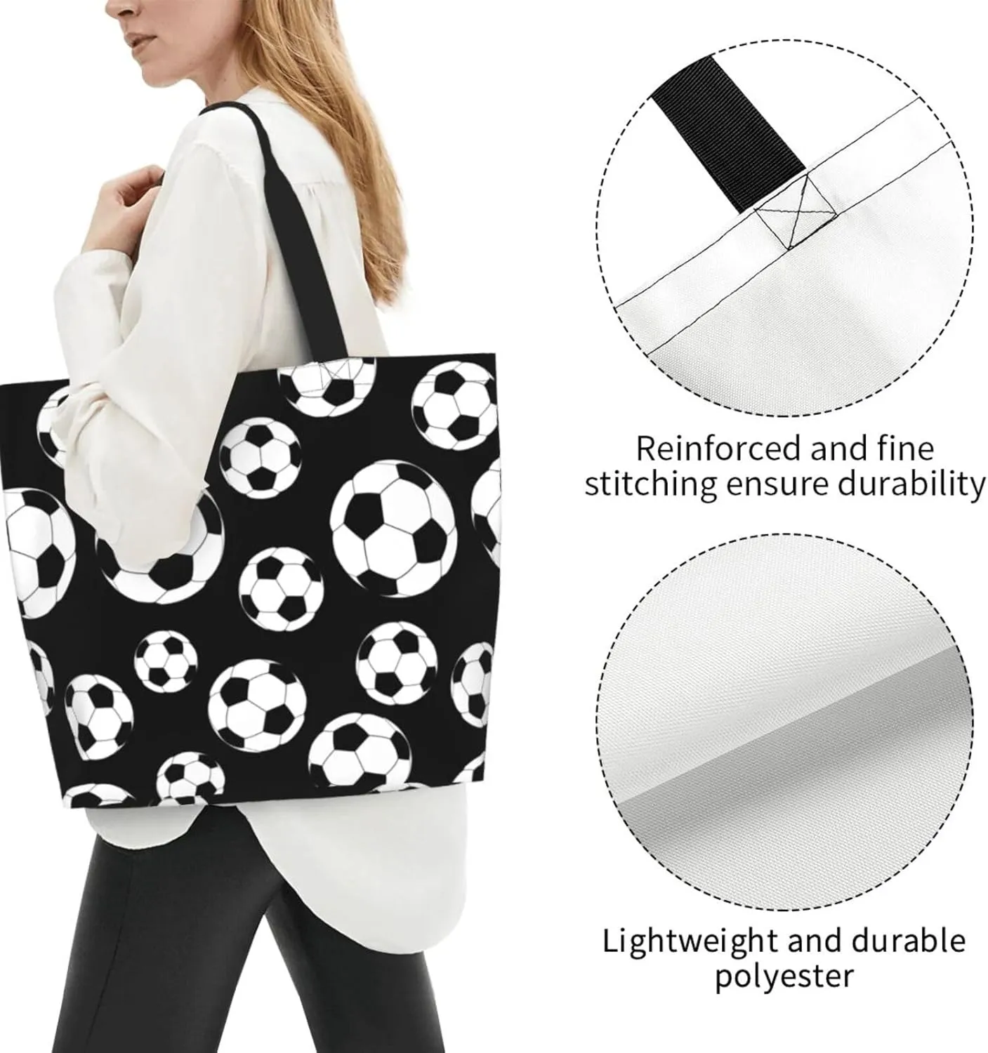 Sport Soccer Large Tote Bag Simple Casual Portable Shoulder Bags Reusable Grocery Handbag For Women Gym Travel