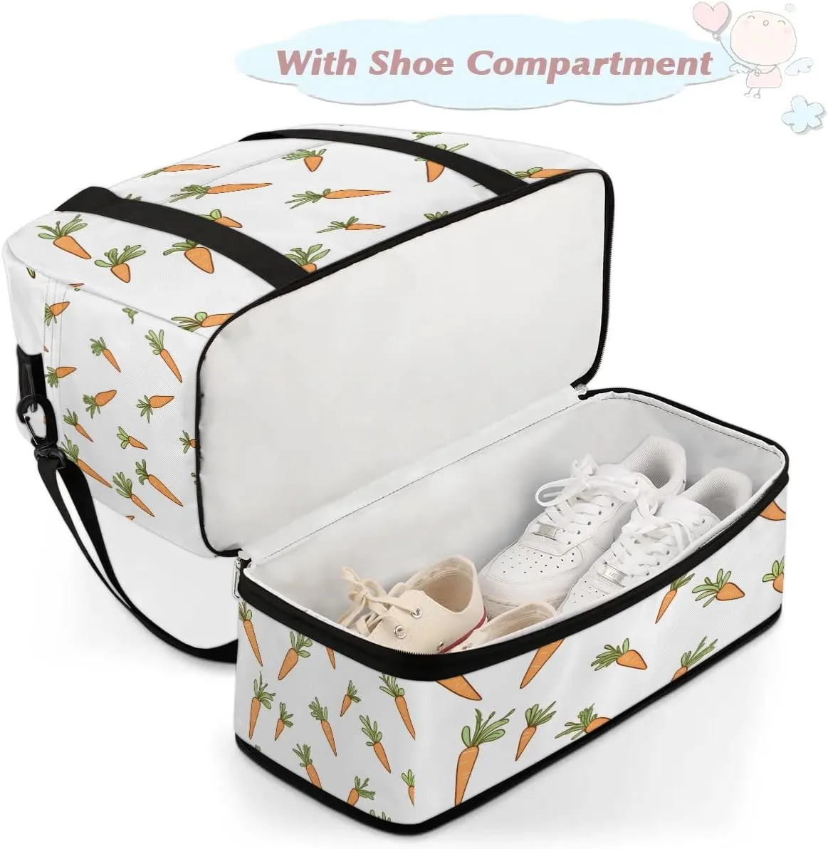 Sports Duffel Bag, Foldable Carrot Roots Travel Duffel Bag, Gym Yoga Beach Bag Weekender Overnight Bag with Shoes Compartment for Men Women, Easter