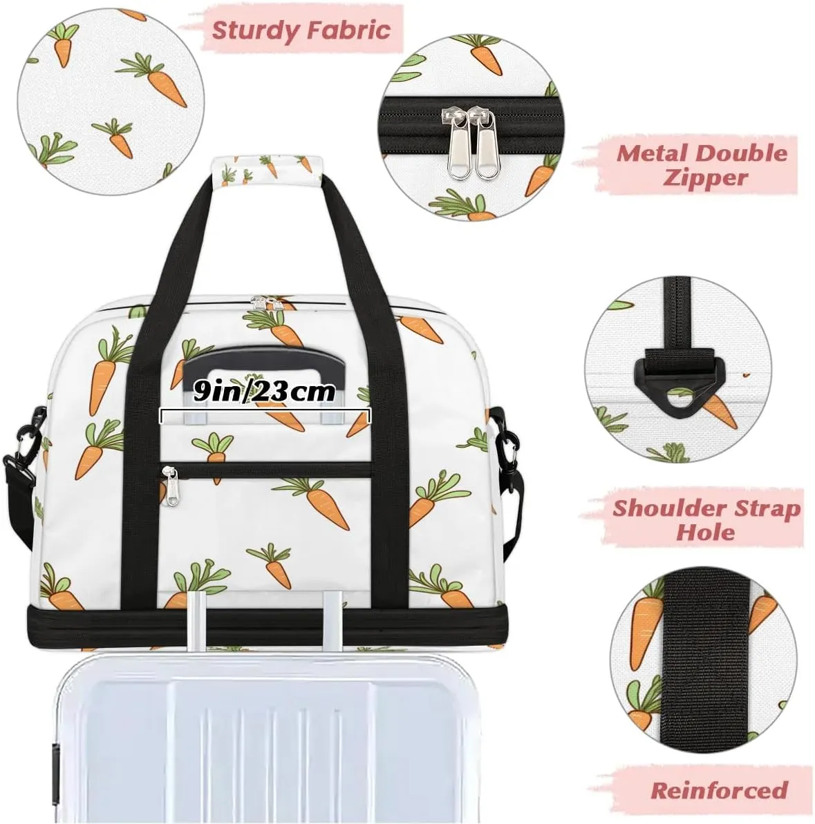 Sports Duffel Bag, Foldable Carrot Roots Travel Duffel Bag, Gym Yoga Beach Bag Weekender Overnight Bag with Shoes Compartment for Men Women, Easter