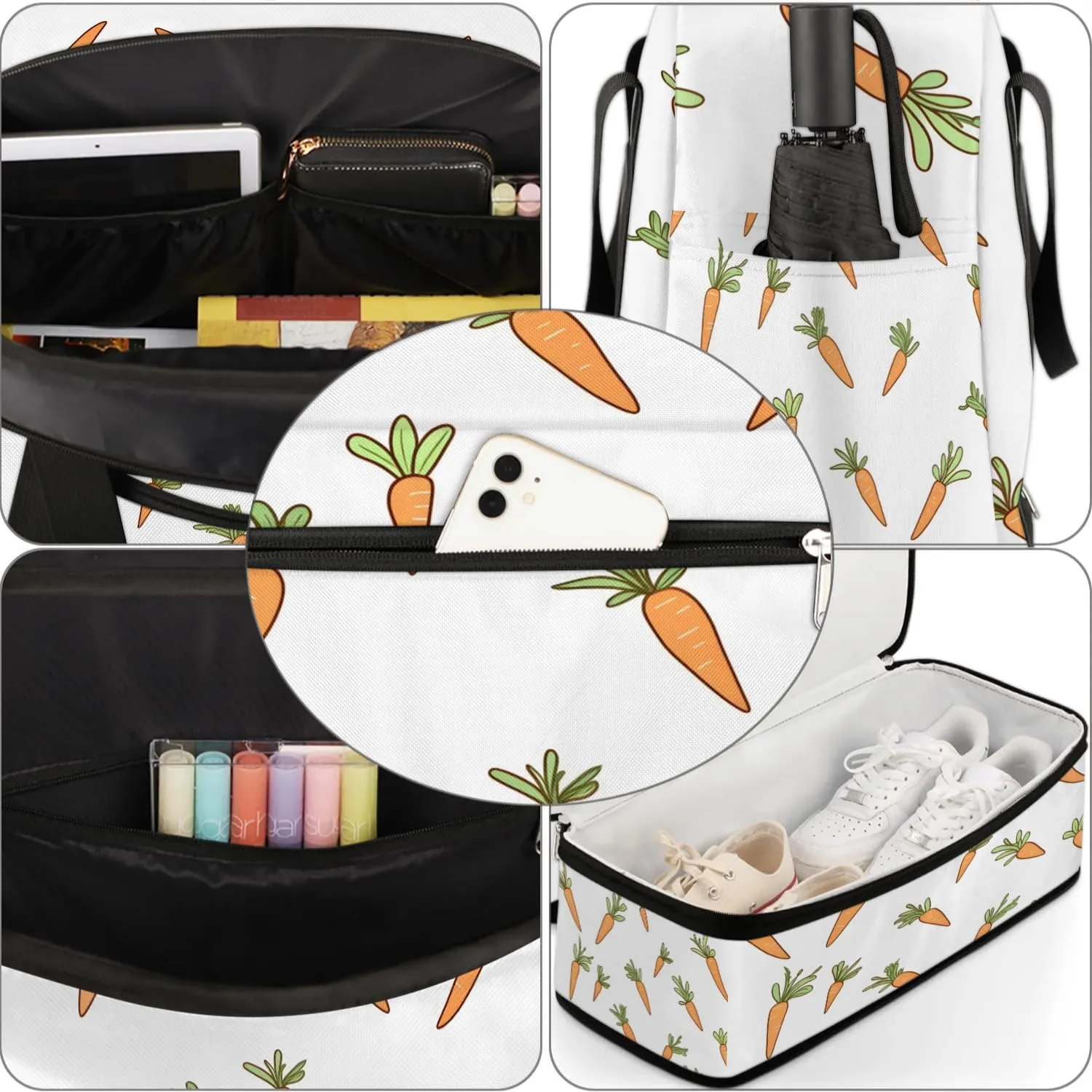 Sports Duffel Bag, Foldable Carrot Roots Travel Duffel Bag, Gym Yoga Beach Bag Weekender Overnight Bag with Shoes Compartment for Men Women, Easter
