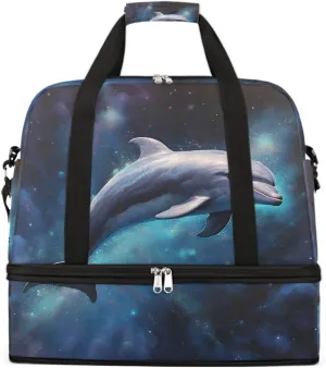 Sports Gym Bag Animal Dolphin Large Travel Duffel Bag With Shoe Compartment Foldable Waterproof Carry-On Weekend Travel Bags for Camping Overnight Yoga Hospital Travel Bags