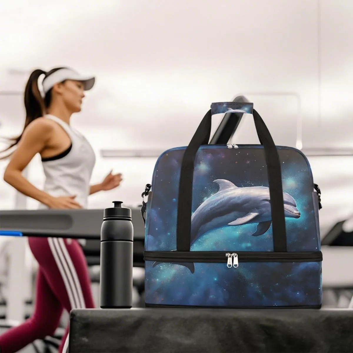 Sports Gym Bag Animal Dolphin Large Travel Duffel Bag With Shoe Compartment Foldable Waterproof Carry-On Weekend Travel Bags for Camping Overnight Yoga Hospital Travel Bags