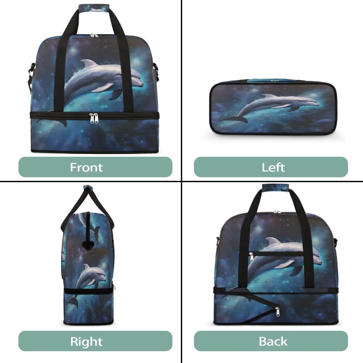 Sports Gym Bag Animal Dolphin Large Travel Duffel Bag With Shoe Compartment Foldable Waterproof Carry-On Weekend Travel Bags for Camping Overnight Yoga Hospital Travel Bags