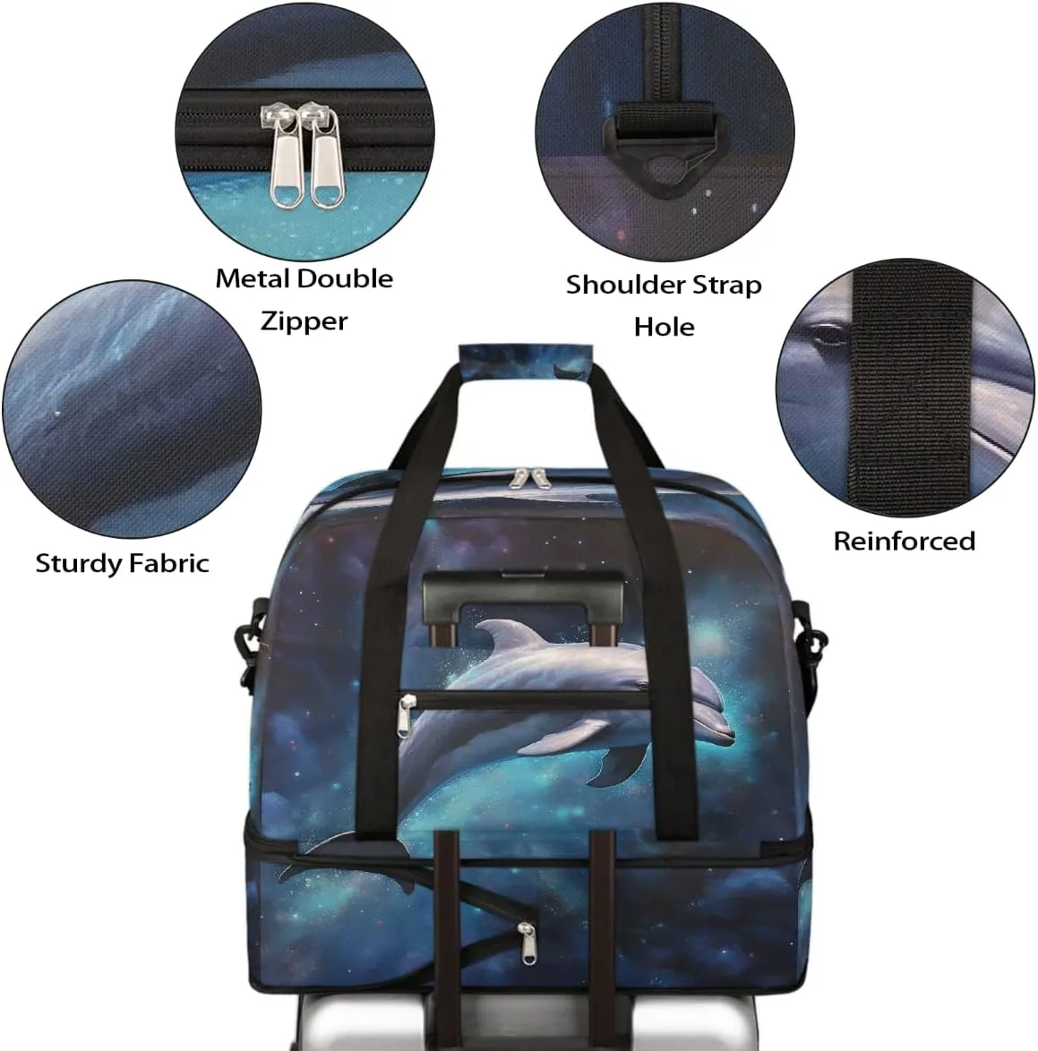 Sports Gym Bag Animal Dolphin Large Travel Duffel Bag With Shoe Compartment Foldable Waterproof Carry-On Weekend Travel Bags for Camping Overnight Yoga Hospital Travel Bags