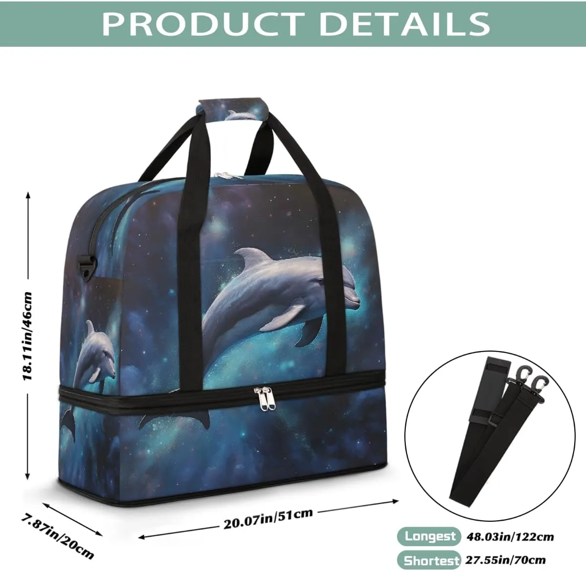 Sports Gym Bag Animal Dolphin Large Travel Duffel Bag With Shoe Compartment Foldable Waterproof Carry-On Weekend Travel Bags for Camping Overnight Yoga Hospital Travel Bags