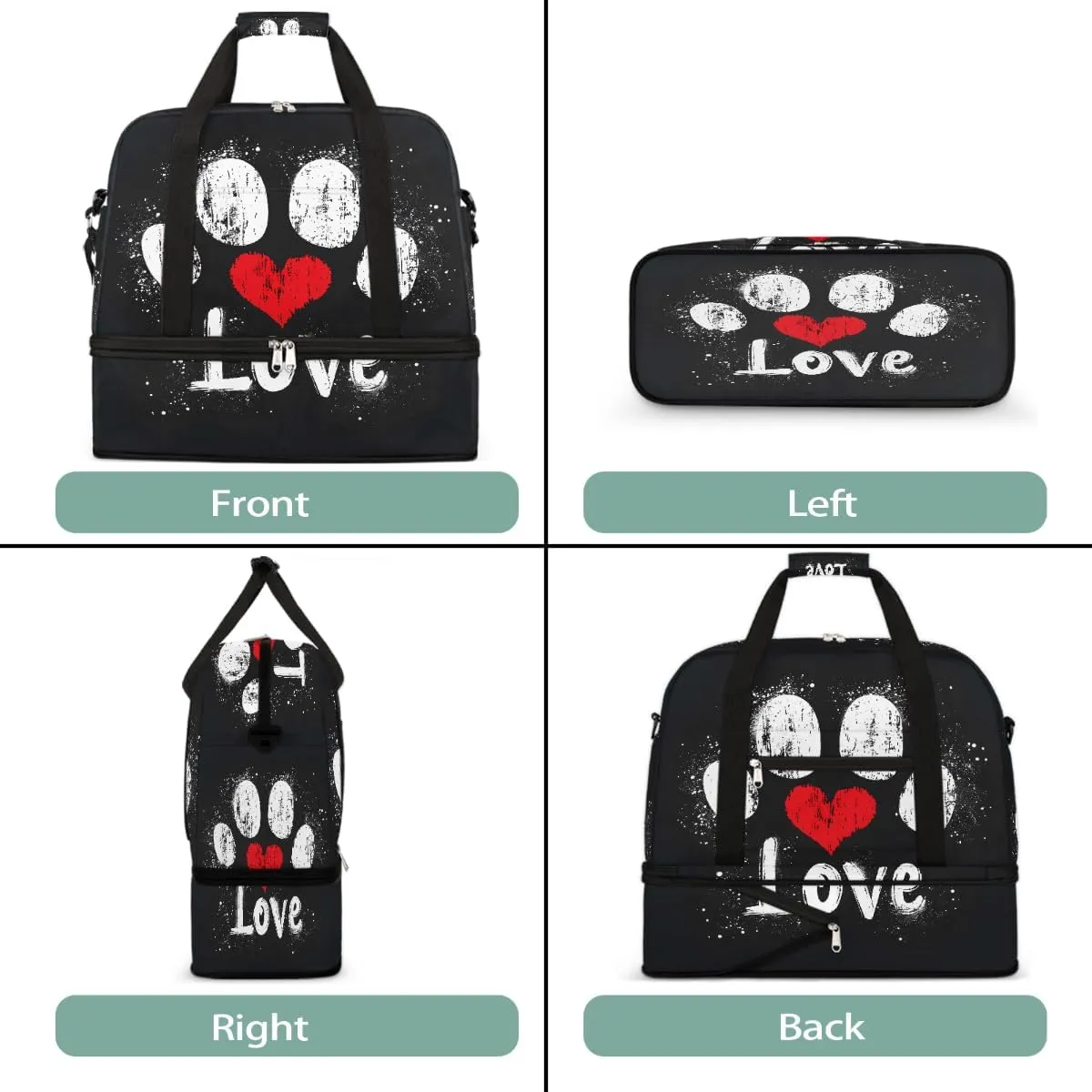 Sports Gym Bag Animals Footprints Love Large Travel Duffel Bag With Shoe Compartment Foldable Waterproof Carry-On Weekend Travel Bags for Camping Overnight Yoga Hospital Travel Bags