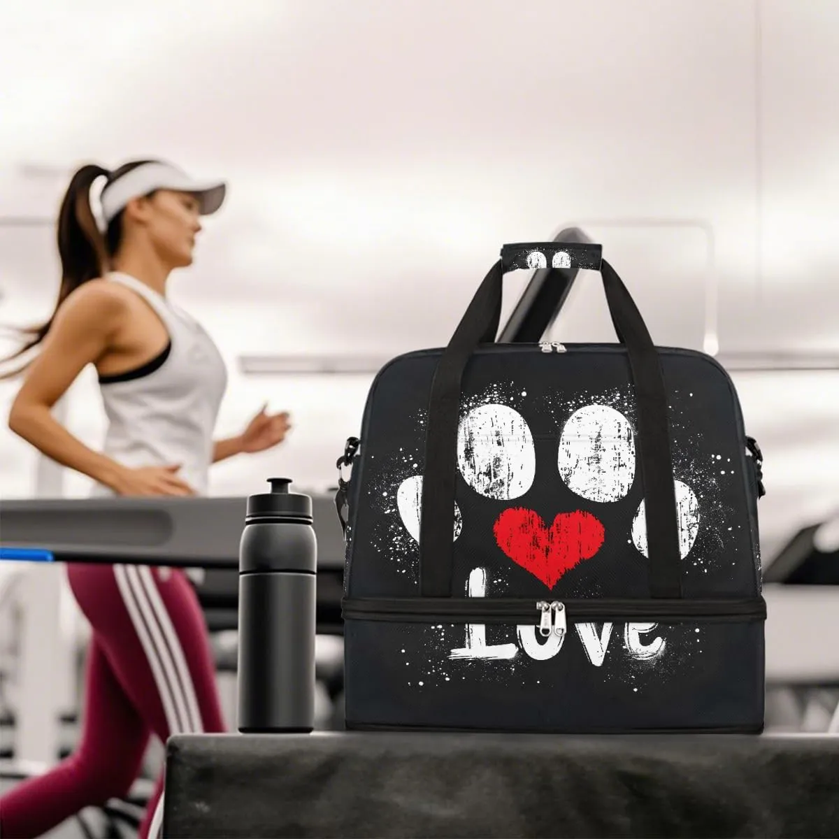 Sports Gym Bag Animals Footprints Love Large Travel Duffel Bag With Shoe Compartment Foldable Waterproof Carry-On Weekend Travel Bags for Camping Overnight Yoga Hospital Travel Bags