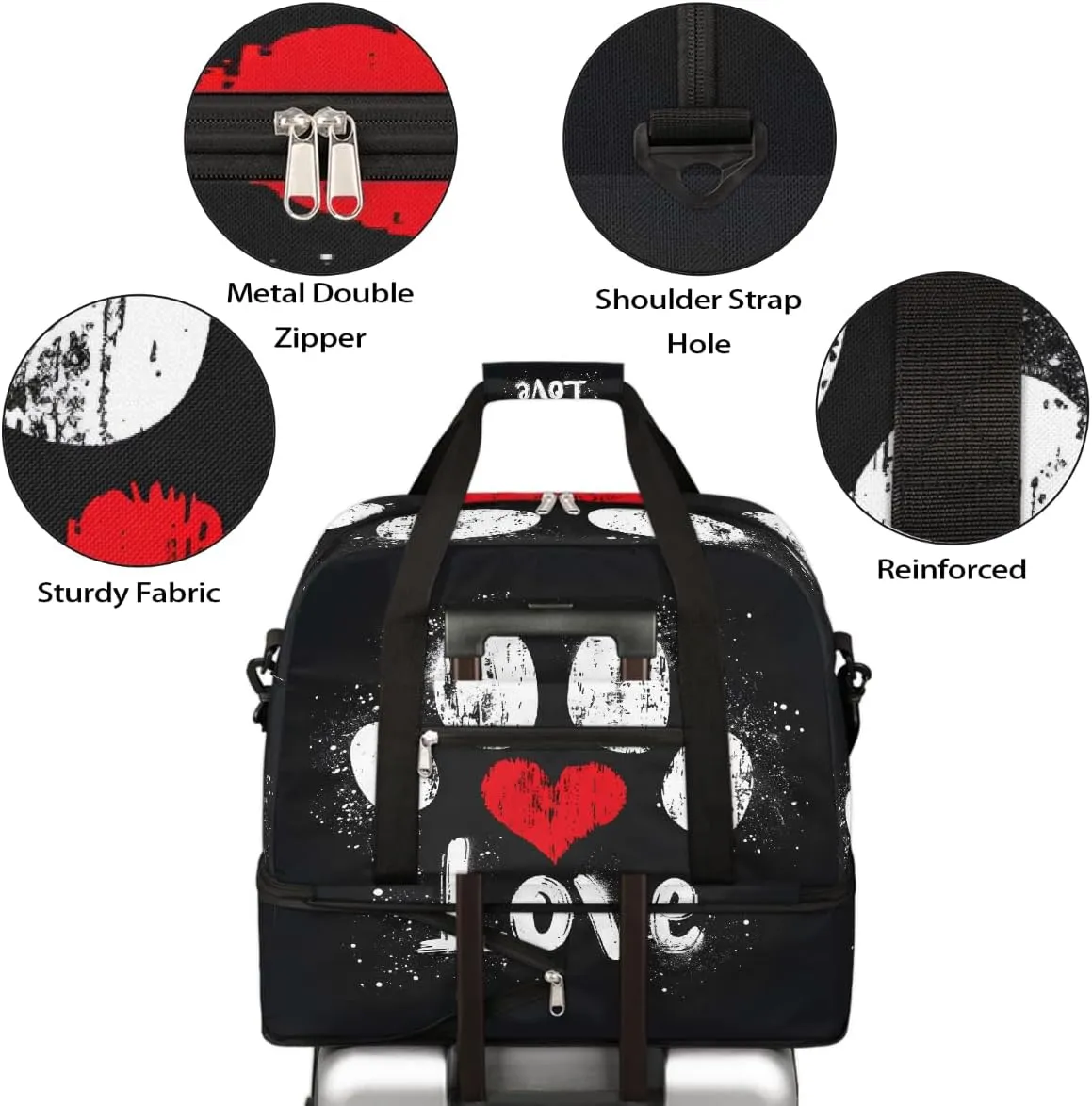 Sports Gym Bag Animals Footprints Love Large Travel Duffel Bag With Shoe Compartment Foldable Waterproof Carry-On Weekend Travel Bags for Camping Overnight Yoga Hospital Travel Bags