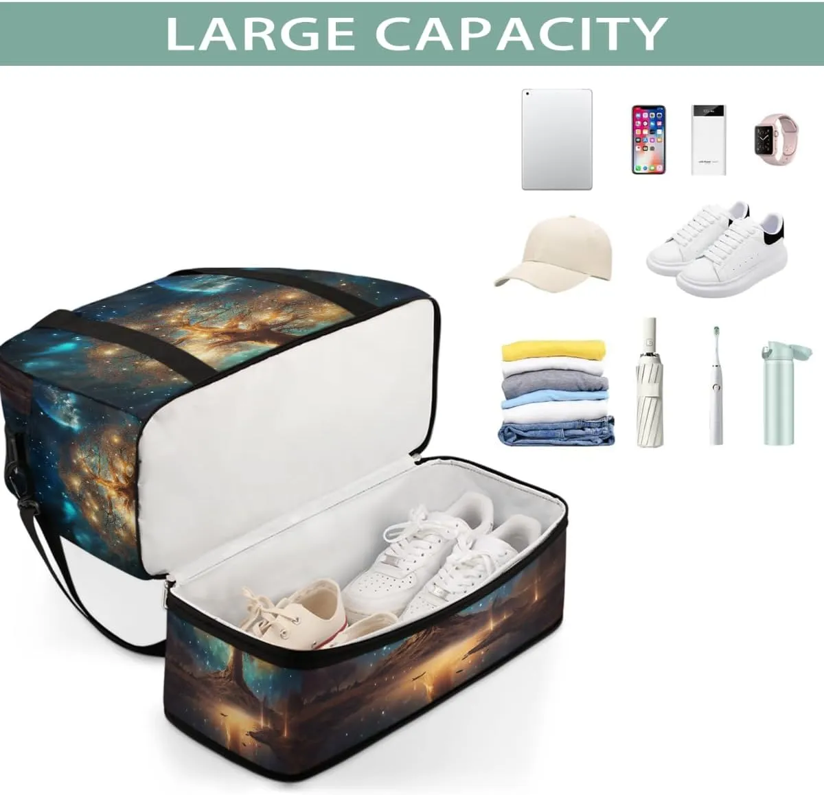 Sports Gym Bag Book Fantasy Large Travel Duffel Bag With Shoe Compartment Foldable Waterproof Carry-On Weekend Travel Bags for Camping Overnight Yoga Hospital Travel Bags