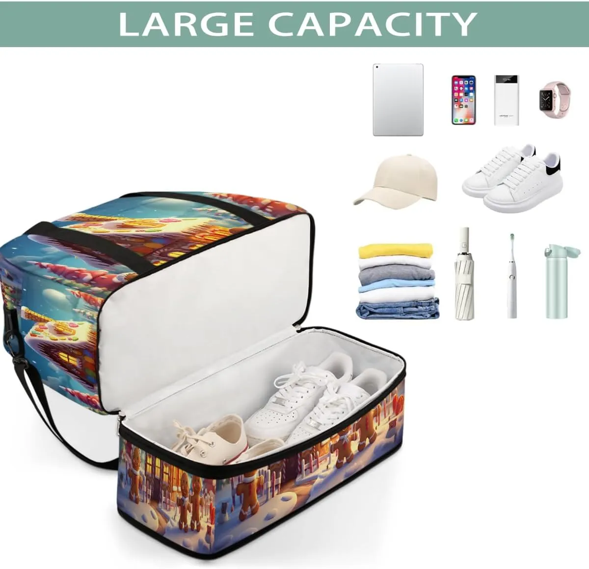 Sports Gym Bag Christmas Cookies Igloo Large Travel Duffel Bag With Shoe Compartment Foldable Waterproof Carry-On Weekend Travel Bags for Camping Overnight Yoga Hospital Travel Bags