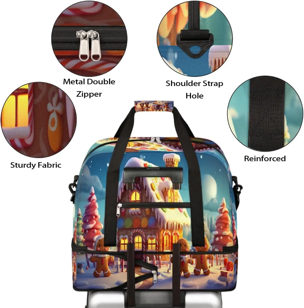 Sports Gym Bag Christmas Cookies Igloo Large Travel Duffel Bag With Shoe Compartment Foldable Waterproof Carry-On Weekend Travel Bags for Camping Overnight Yoga Hospital Travel Bags