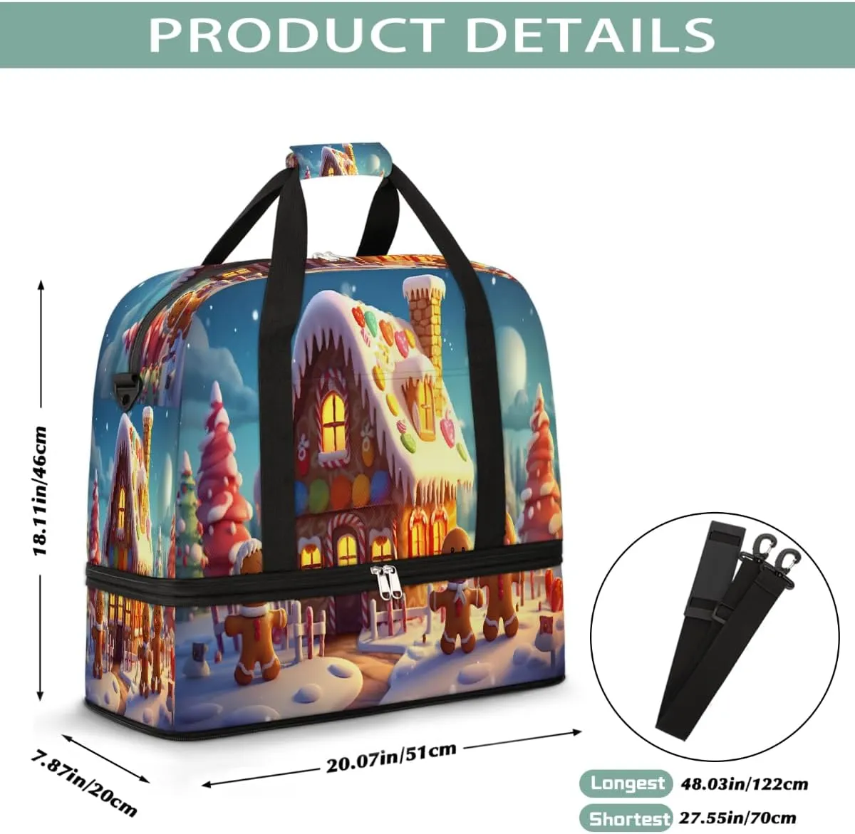 Sports Gym Bag Christmas Cookies Igloo Large Travel Duffel Bag With Shoe Compartment Foldable Waterproof Carry-On Weekend Travel Bags for Camping Overnight Yoga Hospital Travel Bags