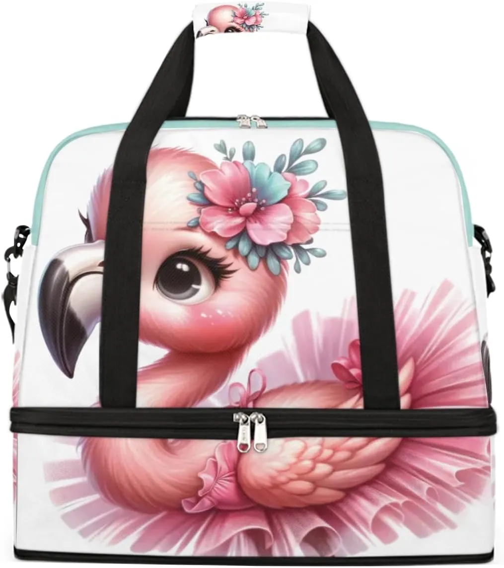 Sports Gym Bag Flamingo Cute Skirt Large Travel Duffel Bag With Shoe Compartment Foldable Waterproof Carry-On Weekend Travel Bags for Camping Overnight Yoga Hospital Travel Bags