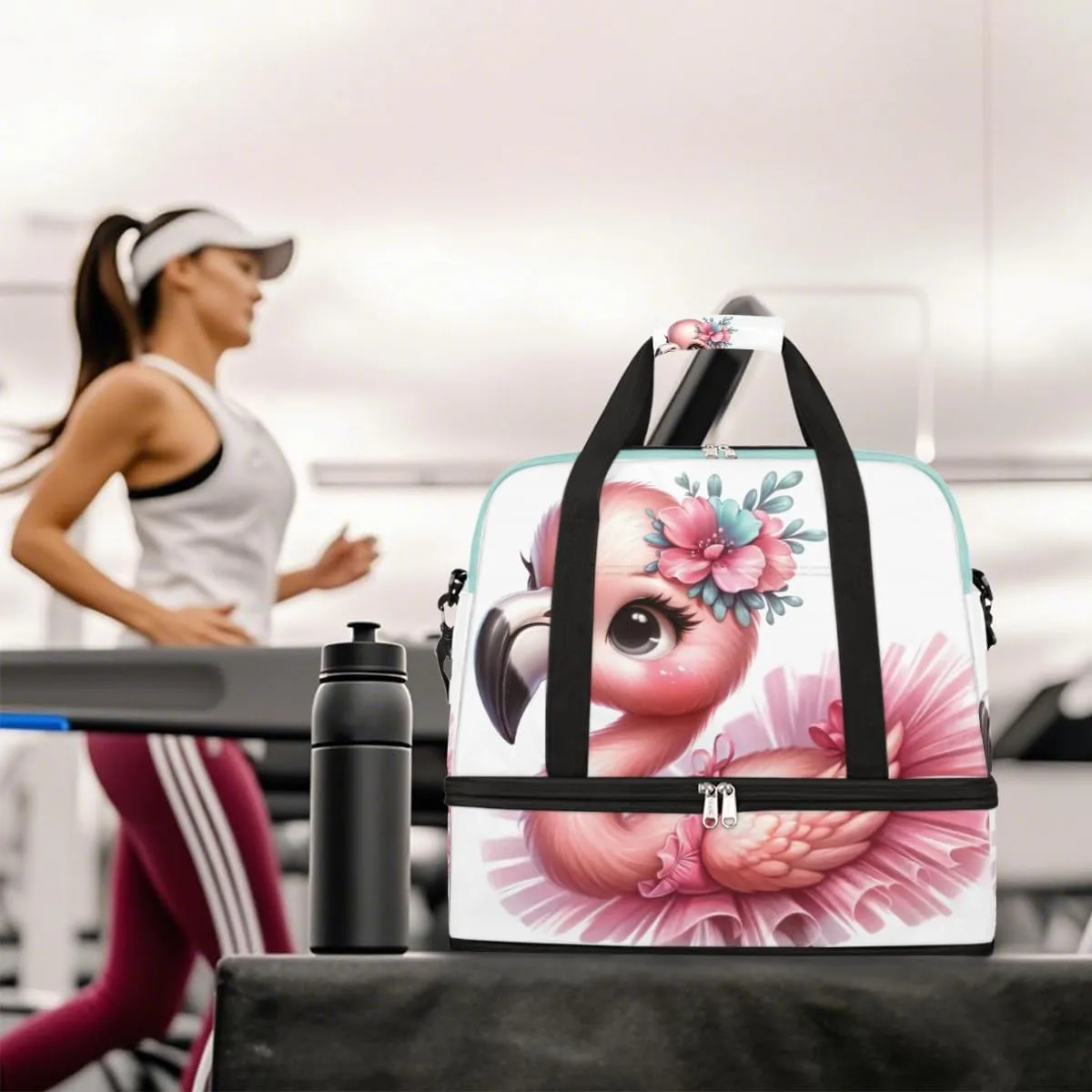 Sports Gym Bag Flamingo Cute Skirt Large Travel Duffel Bag With Shoe Compartment Foldable Waterproof Carry-On Weekend Travel Bags for Camping Overnight Yoga Hospital Travel Bags