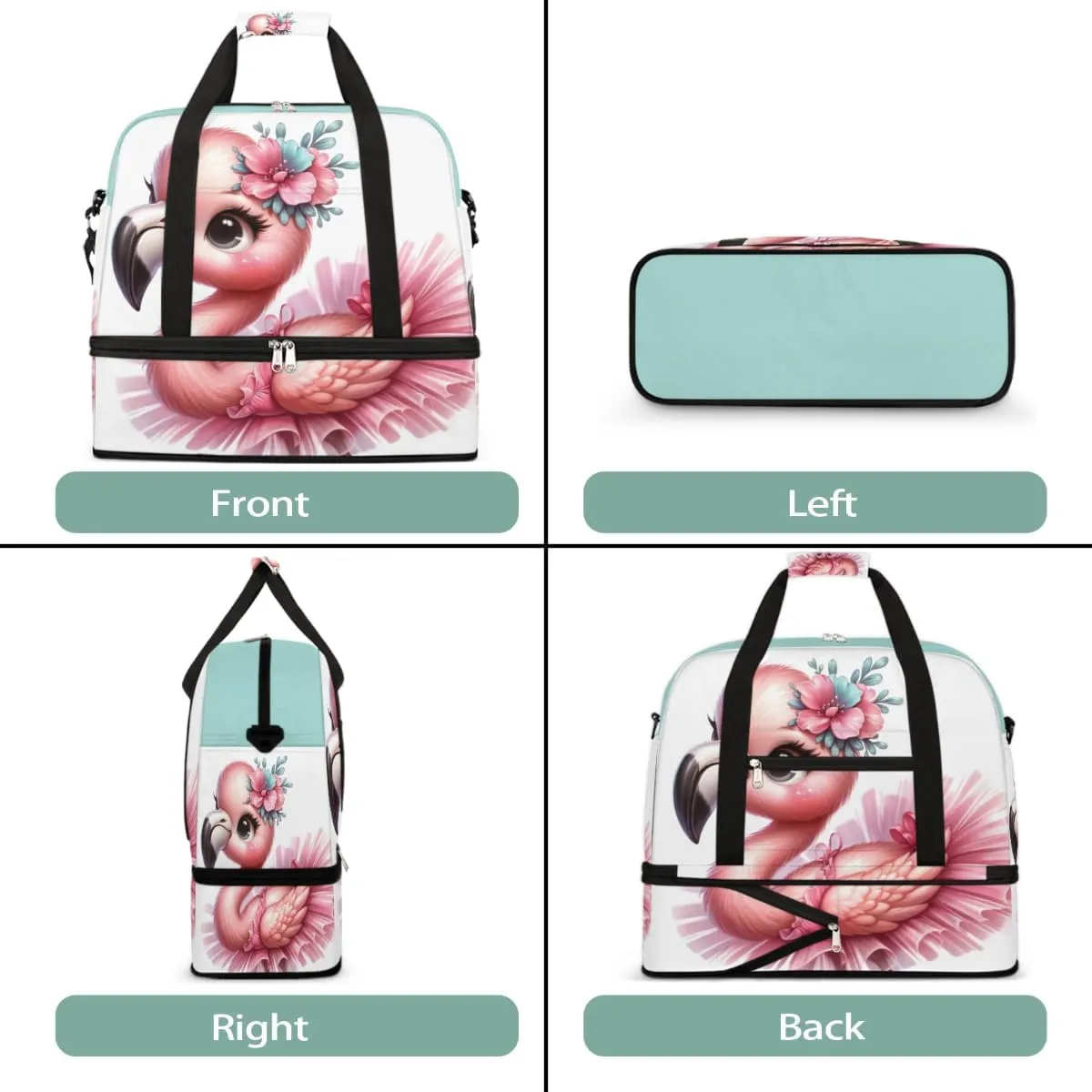 Sports Gym Bag Flamingo Cute Skirt Large Travel Duffel Bag With Shoe Compartment Foldable Waterproof Carry-On Weekend Travel Bags for Camping Overnight Yoga Hospital Travel Bags