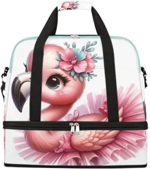 Sports Gym Bag Flamingo Cute Skirt Large Travel Duffel Bag With Shoe Compartment Foldable Waterproof Carry-On Weekend Travel Bags for Camping Overnight Yoga Hospital Travel Bags
