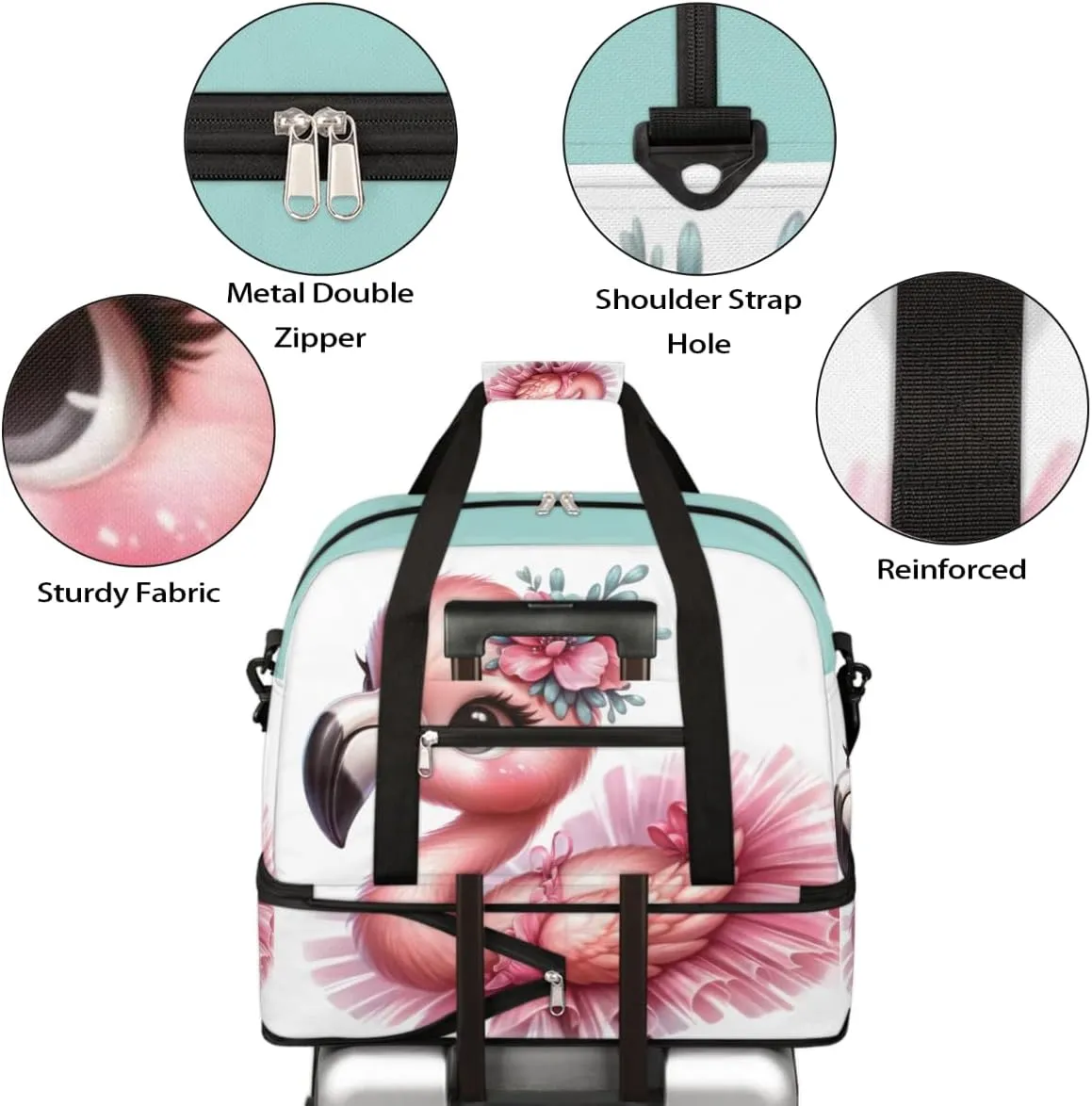 Sports Gym Bag Flamingo Cute Skirt Large Travel Duffel Bag With Shoe Compartment Foldable Waterproof Carry-On Weekend Travel Bags for Camping Overnight Yoga Hospital Travel Bags