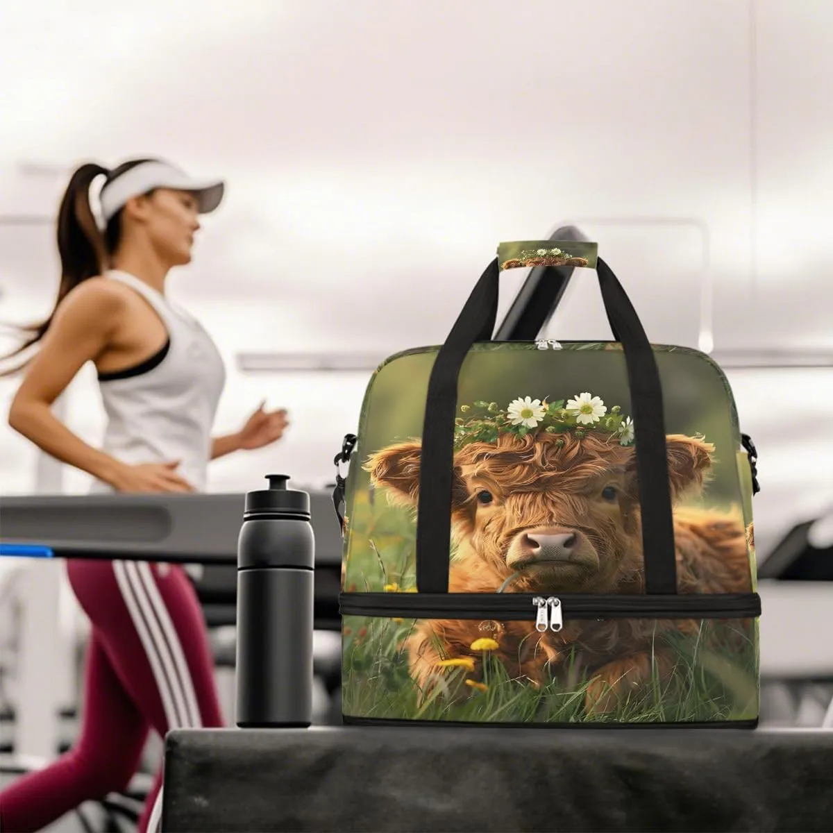 Sports Gym Bag Flowers Landscape Alpine Cattle Large Travel Duffel Bag With Shoe Compartment Foldable Waterproof Carry-On Weekend Travel Bags for Camping Overnight Yoga Hospital Travel Bags