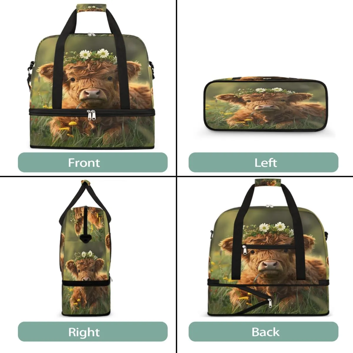 Sports Gym Bag Flowers Landscape Alpine Cattle Large Travel Duffel Bag With Shoe Compartment Foldable Waterproof Carry-On Weekend Travel Bags for Camping Overnight Yoga Hospital Travel Bags