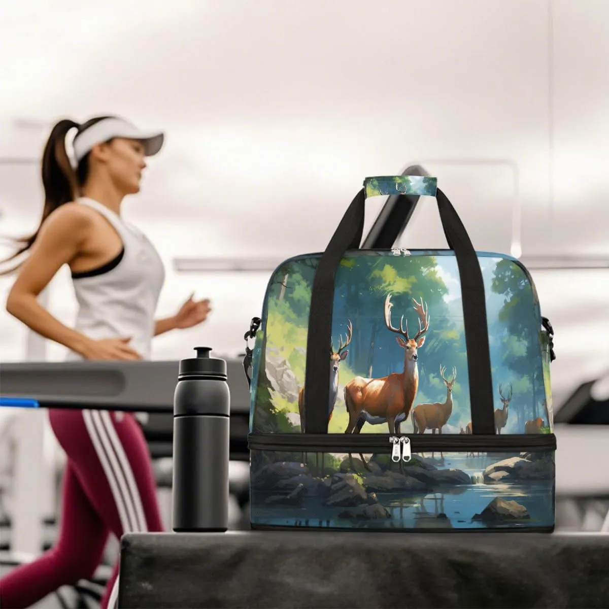 Sports Gym Bag Landscape Deer Forest Large Travel Duffel Bag With Shoe Compartment Foldable Waterproof Carry-On Weekend Travel Bags for Camping Overnight Yoga Hospital Travel Bags