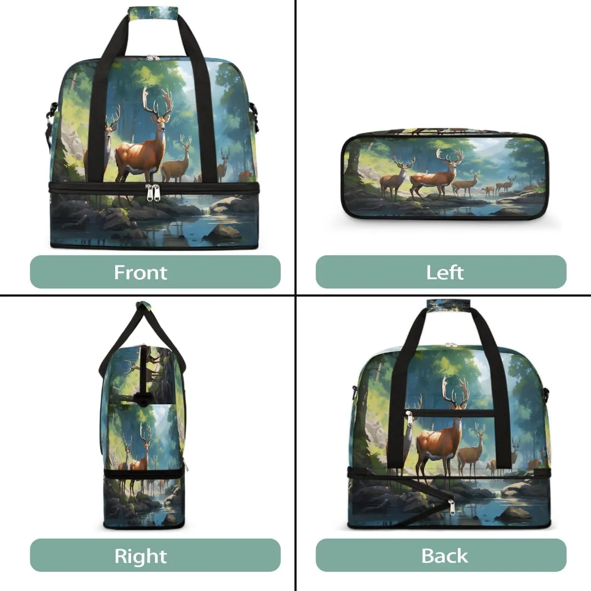 Sports Gym Bag Landscape Deer Forest Large Travel Duffel Bag With Shoe Compartment Foldable Waterproof Carry-On Weekend Travel Bags for Camping Overnight Yoga Hospital Travel Bags