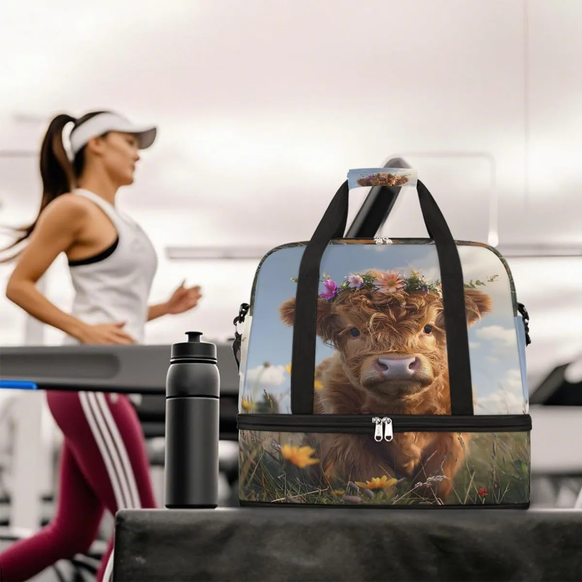 Sports Gym Bag Landscape Flowers Alpine Cattle Large Travel Duffel Bag With Shoe Compartment Foldable Waterproof Carry-On Weekend Travel Bags for Camping Overnight Yoga Hospital Travel Bags