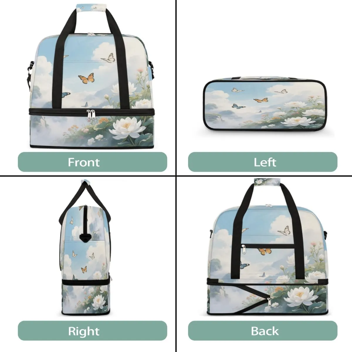 Sports Gym Bag Retro Butterfly Landscape Large Travel Duffel Bag With Shoe Compartment Foldable Waterproof Carry-On Weekend Travel Bags for Camping Overnight Yoga Hospital Travel Bags