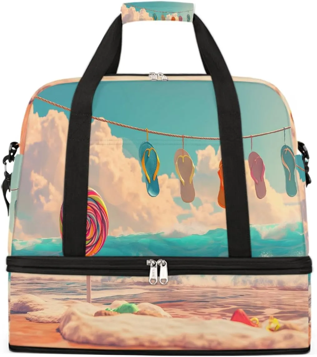 Sports Gym Bag Summer Beach Sky Large Travel Duffel Bag With Shoe Compartment Foldable Waterproof Carry-On Weekend Travel Bags for Camping Overnight Yoga Hospital Travel Bags