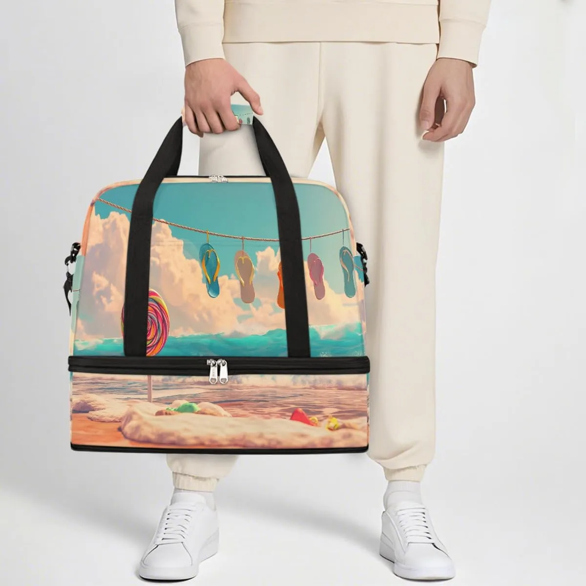 Sports Gym Bag Summer Beach Sky Large Travel Duffel Bag With Shoe Compartment Foldable Waterproof Carry-On Weekend Travel Bags for Camping Overnight Yoga Hospital Travel Bags