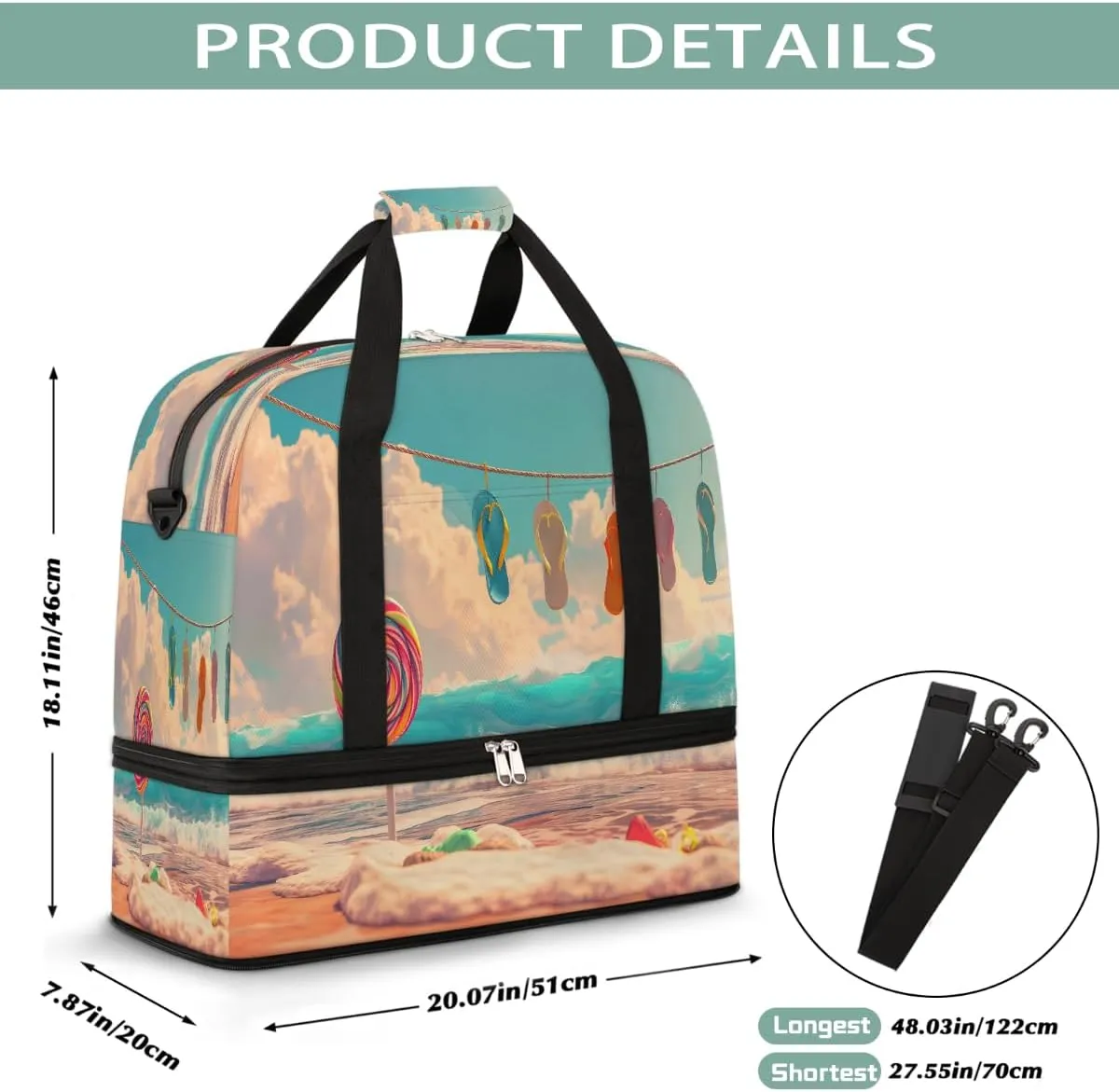 Sports Gym Bag Summer Beach Sky Large Travel Duffel Bag With Shoe Compartment Foldable Waterproof Carry-On Weekend Travel Bags for Camping Overnight Yoga Hospital Travel Bags