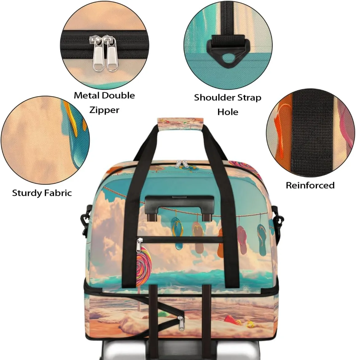 Sports Gym Bag Summer Beach Sky Large Travel Duffel Bag With Shoe Compartment Foldable Waterproof Carry-On Weekend Travel Bags for Camping Overnight Yoga Hospital Travel Bags