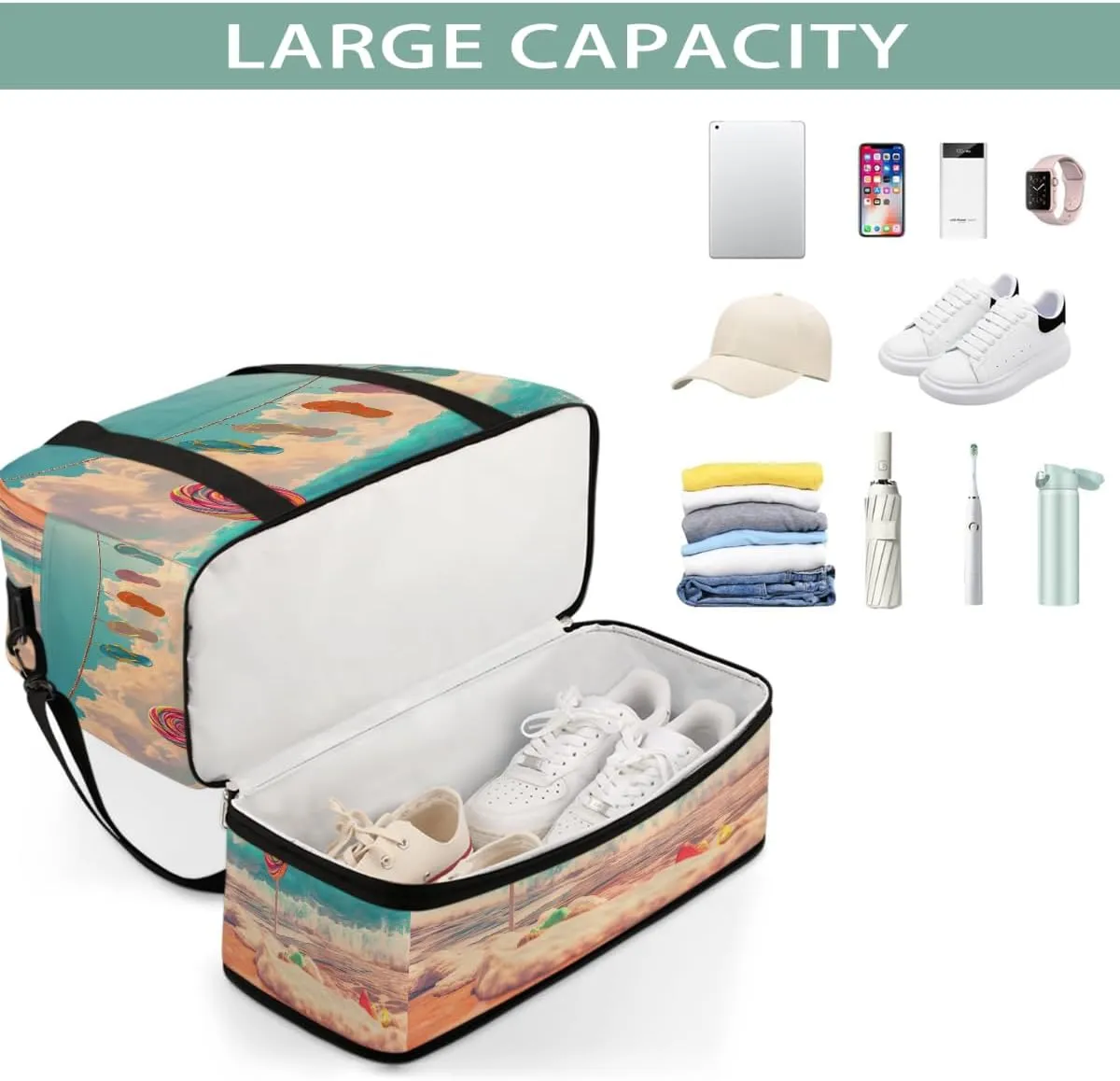 Sports Gym Bag Summer Beach Sky Large Travel Duffel Bag With Shoe Compartment Foldable Waterproof Carry-On Weekend Travel Bags for Camping Overnight Yoga Hospital Travel Bags
