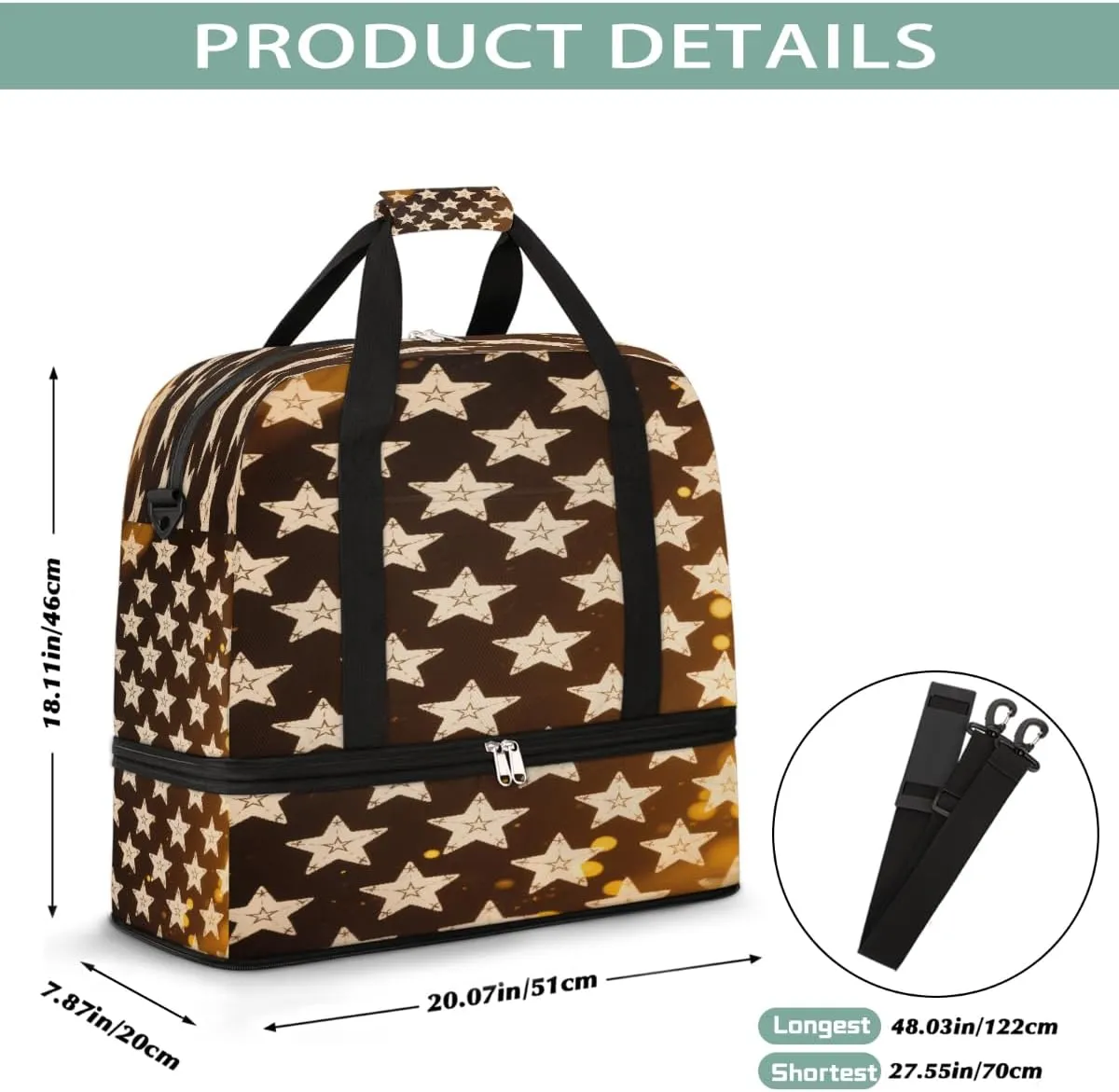 Sports Gym Bag Tile Stars Gold Large Travel Duffel Bag With Shoe Compartment Foldable Waterproof Carry-On Weekend Travel Bags for Camping Overnight Yoga Hospital Travel Bags