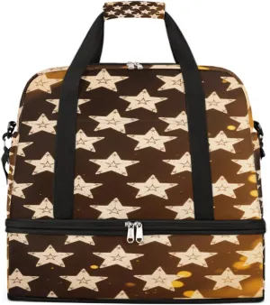 Sports Gym Bag Tile Stars Gold Large Travel Duffel Bag With Shoe Compartment Foldable Waterproof Carry-On Weekend Travel Bags for Camping Overnight Yoga Hospital Travel Bags