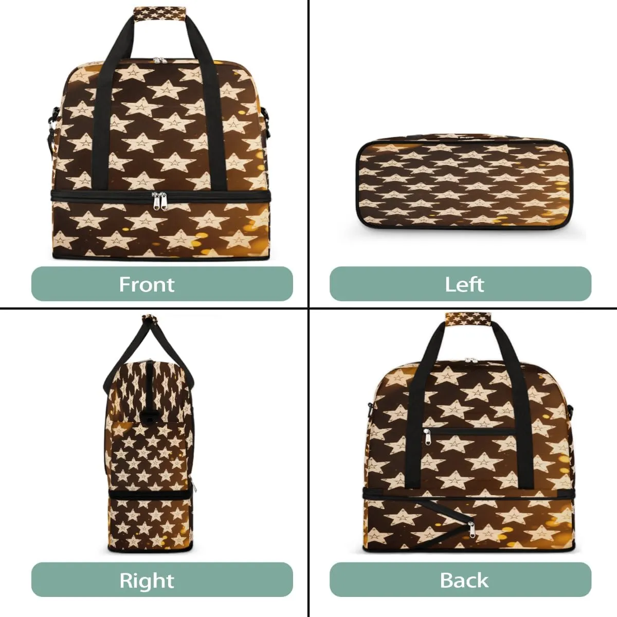 Sports Gym Bag Tile Stars Gold Large Travel Duffel Bag With Shoe Compartment Foldable Waterproof Carry-On Weekend Travel Bags for Camping Overnight Yoga Hospital Travel Bags