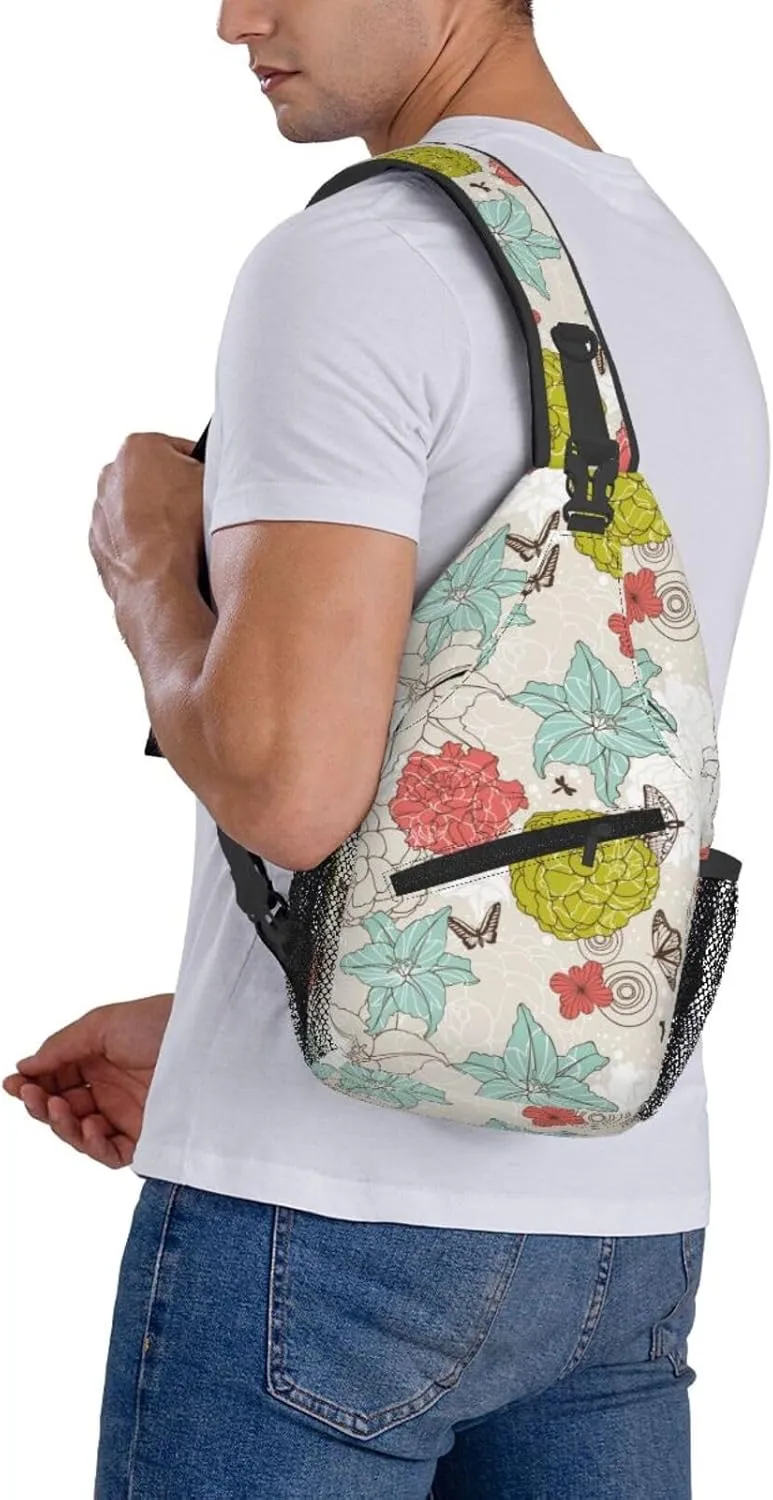 spring colorful flowers Chest Bags Crossbody Sling Bag Shoulder Bag Travel Hiking Daypack For Men Women
